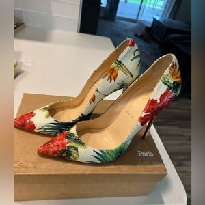 Christian Louboutin Floral Heels - Red, Green, Yellow